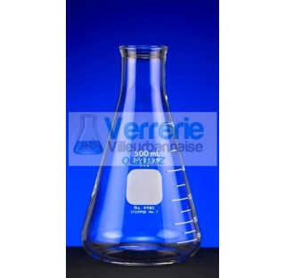 Erlenmeyer quartz capacite 500ml col etroit haute temperature verre silice incineration dessication 