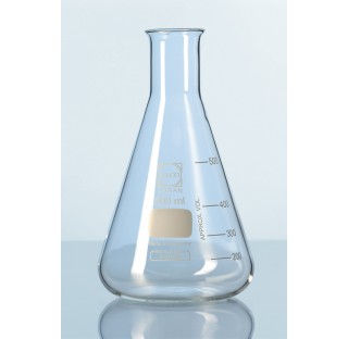 Fiole Erlenmeyer col etroit avec graduation, 300 ml diametre de base 87 mm diametre de col 34 mm hau