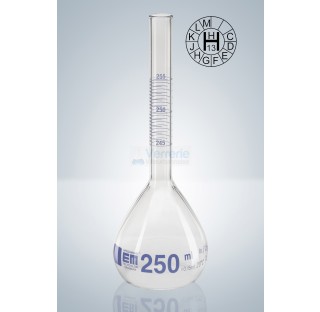 Fiole jaugee 1 litre graduee 990 - 1010ml classe A en verre ,pour emballages finis graduation bleue 