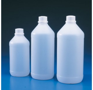 Flacon col etroit HDPE 1 litre bouchon inviolable. diam ext 90 mm hauteur 222 mm diam int du col 22 