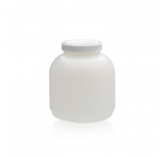 Contenant a col large en PEHD blanc avec bouchon visse 89-400 en polypropylene avec joint mousse pol