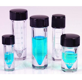 Fiole V Vial 3,0 ml col filete en verre clair borosilicate de Type I, graduee, avec bouchon 20-400 a