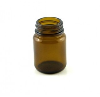 Flacon pharmaceutique 30 ml col large ouverture en verre jaune, poudrier en verre R3/33 sodocalcique