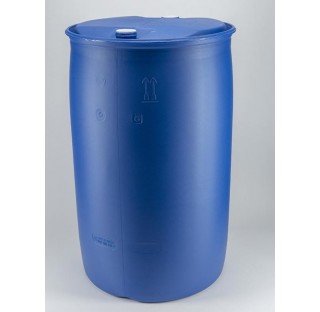 fut OP en PEHD bleu 220 litres, cylindrique, ouverture partielle, colisage de 12 futs. HOM. UN Y.1.8