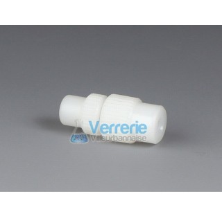 Connecteur PVDF tube plastique souple (silicone ) diam. Int 1,6 mm et tube dur (PTFE) Diam 10 ep 0,8