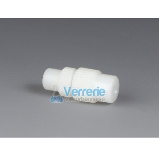 Connecteur PVDF tube plastique souple (silicone ) diam. Int 0,8 mm et tube dur (PTFE) Diam 10 ep 0,8