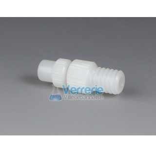 Connecteur PVDF tube plastique souple (silicone ) diam. Int 0,8 mm et tube dur (PTFE) Diam 10 ep 0,8