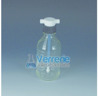 Flacon laveur 1000ml GL45 avec distributeur PTFE connexion 2x GL18 Ht 256mm Temp. max -200 a + 250 d