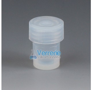 Vial conique 7 ml en PFA Diam ext 22 mm hauteur totale 36 mm pas de vis S25 Temp max de -200 a + 250