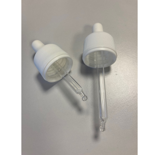 Bouchon compte goutte pour flacon a tige courte 45mm pour ref:EOV30 Diam 28 en polypropylene