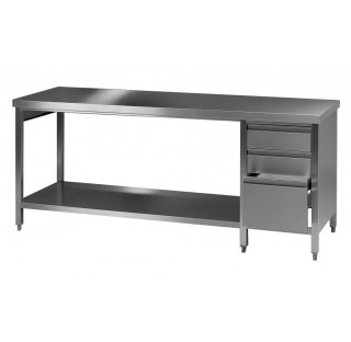 Table / paillasse de laboratoire 1500x750mm hauteur 750mm en inox avec 3 tiroirs a droite