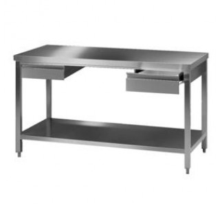 Table / paillasse de laboratoire 1500x750mm hauteur 750mm en inox avec 2 tiroirs de chaque cote avec