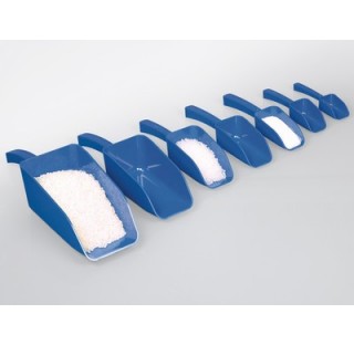 10 Pelles a main Steriplast 25 ml en polystyrene bleu, pour aliments, longueur 141 mm emballees indi