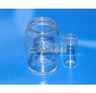 Pilulier 11,5 ml verre ordinaire transparent blanc sans cape Dim. Haut. 50 mm Diam ext. 22,2 mm Cape