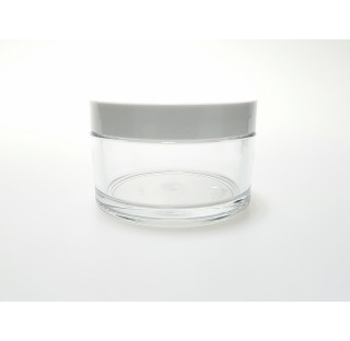 Pot pour creme 200 ml en PETG cristal transparent avec couvercle blanc bague 89/400