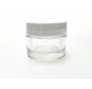 Pot pour creme 15 ml en PETG cristal transparent avec couvercle blanc bague 38/400