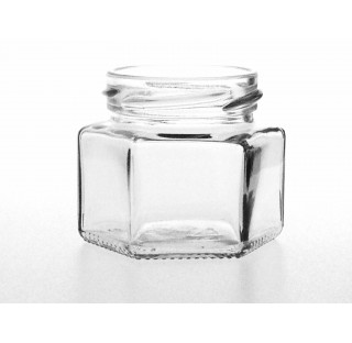Bocal hexagonal 105 ml en verre blanc bague TO 53, Twist off