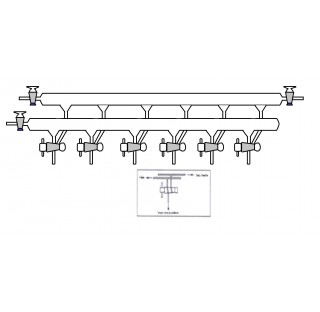 Rampe a vide double 6 voies robinet cle verre 2,5 mm olive verre