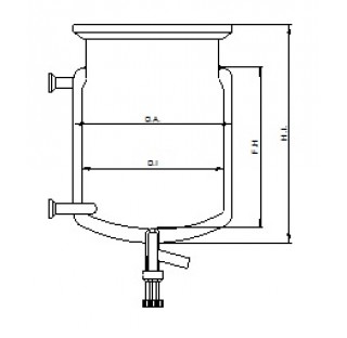 Reacteur verre thermostate fond rond avec entree et sortie d'eau DN15 avec soupape de decharge au fo