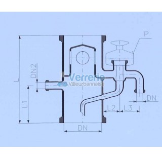 Tete de distillation avec debordement DN 150 PZ ,DN(1) 25 KZA ,DN(2) 25 KZA Longueur totale 350 mm L