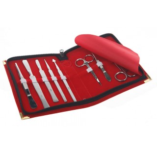 Trousse de dissection en inox 8 pieces composee d'une paire de ciseaux, une pince arrondie, un scalp