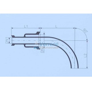 Tube d'alimentation DN 50 KZB et DN 25 KZB Longueur L : 150 mm , L1: 125mm , L2: 120mm verre industr