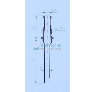 Tube d'alimentation avec pas de vis GL50 et DN 25 KZA longueur totale 200mm L1: 105 mm diametre d: 2