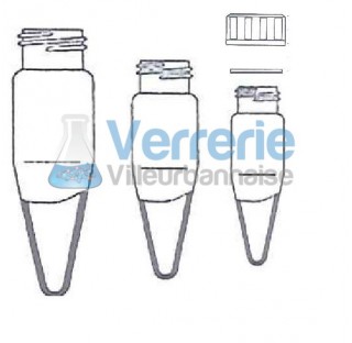 Tube a centrifuger verre Pyrex  diam x longueur 44x98mm  fond conique  avec pas de vis et bouchon ba