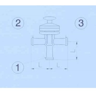Vanne / robinet en T en verre 3X DN 50 RK cle pneumatique en PTFE longueur 150 mm (systeme devissabl