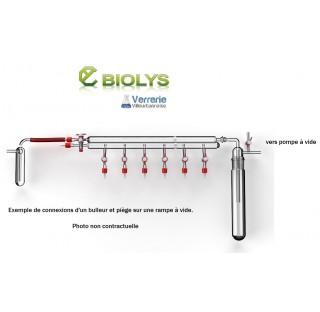 Rampe a vide double 5 voies robinet cle verre 2,5 mm sorties GL18 et 4 rodages 19/26 femelle Rodavis