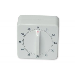 Compte-minutes 0-60 min, Division 1 min. Construction en plastique blanc.Pour être posé sur la table