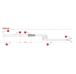 Sonde thermocouple K en Inconel 600 diametre 1,5 mm longueur 100 mm isolee, longueur de cable 2 metr