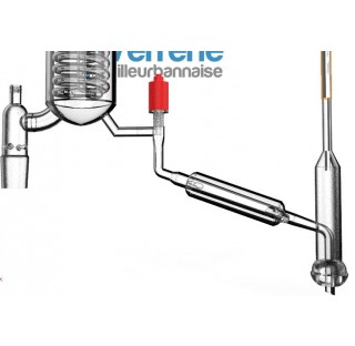 Tête de reflux à serpentin rodage 29/32 et 35/20, 2 robinet clé PTFE 2.5 mm et robinet à vide,olives