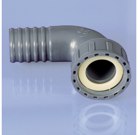 Tube bend, w/ cap nut, white, M42x3, outlet- 11mm