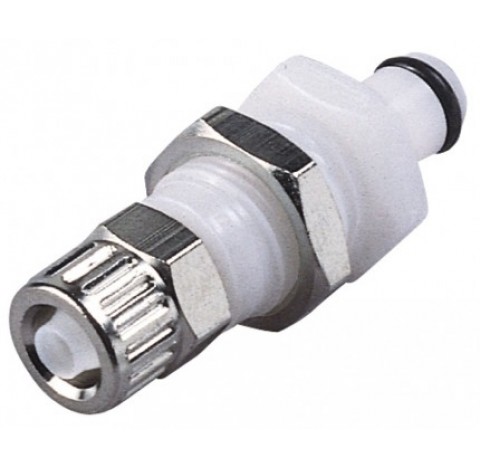 CPC coupling POM, male, w/ valve, pl.mount., screw