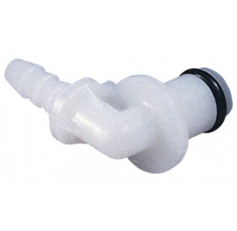 CPC coupling POM, male, w/ valve, angled,  6,4 mm