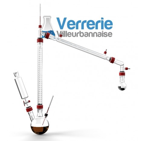 Glass apparatus for fractionning distillation sous vide with reservoir compound:: Ballon tricol 500m