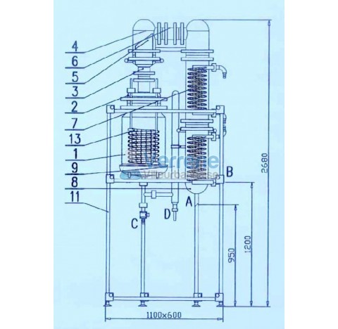 Appareil de distillation DPP 50 consommation deau 550-650L/h , eau distille 50L/h , dimensions 1110x