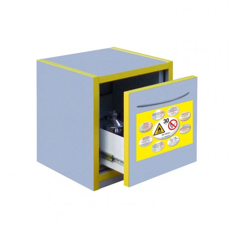 Armoire 30 litres de sous paillasse, ouverture par un tiroir, un bac de retention, armoire de securi