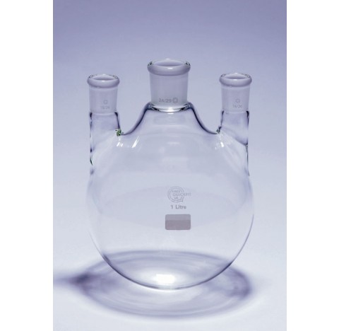 Ballon 6 litres tricol fond rond rodage central 34/35 rodages lateraux droits 24/29 diametre du corp