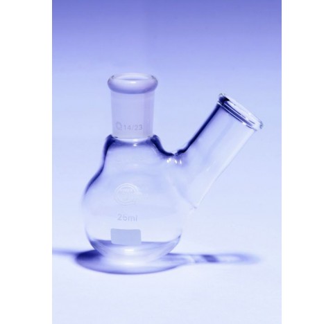 Ballon a fond rond 10ml CN14/23 1 tubulure laterale oblique a Septum