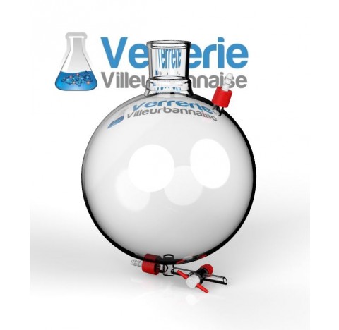 Ballon 4 litres 45/40 avec T robinet de  vidange voie 6 mm clé PTFE et 2x GL14 avec olive