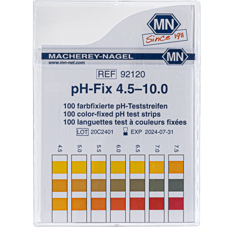 Bandelettes pH-Fix 4.5-10 pour urine<br>pH - 4,5 • 5,0 • 5,5 • 6,0 • 6,5 • 7,0 • 7,5 • 8,0 • 8,5 • 9