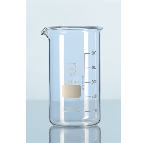 DURAN Beaker, tall form with graduation and spout, 50 ml packing of 10