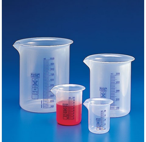 Blue graduated beaker 25 ml subdivision 1 ml tolerance +/-10% O.D. 34 mm height 49 mm wall thickness