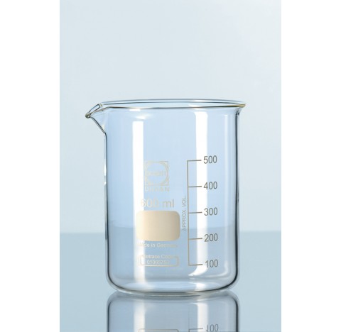 DURAN Beaker, low form with graduation and spout, 25 ml packing of 10