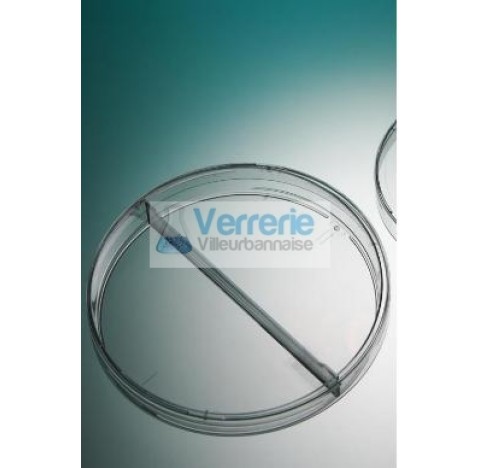 Round petri plate PS naturel 3 vents height 14.2 diameter 90, 2 compartments, frosted area, 33/bag e
