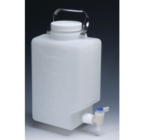 Bonbonne rectangulaire fluorée avec robinet Nalgen 9 litres ; HDPE fluoré, robinet Tefzel ETFE, bouc