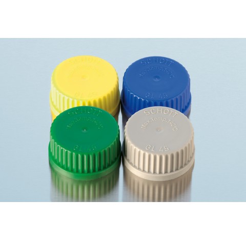 Screw-caps, with lip seal, GL 45, PP, yellow, for DURAN laboratory glass bottles with DIN thread pac
