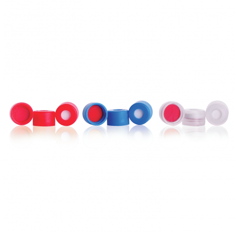 Bouchon a pression rouge avec septa PTFE/silicone, 8 mm, EVA (Boite de 100)